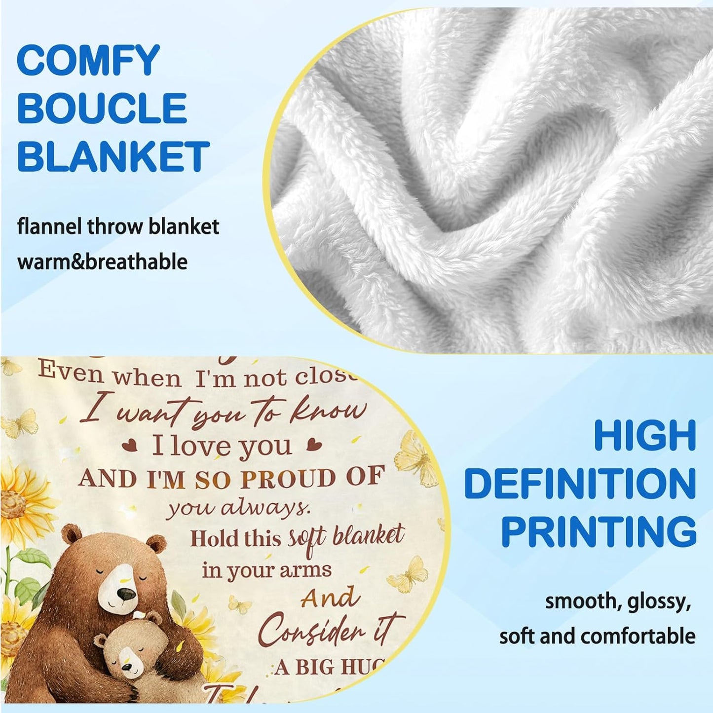 Daughter Gifts from Mom Dad, to My Daughter Blanket from Parents, Birthday Graduation Wedding Gifts for Daughters Sunflower Bear Soft Flannel Throw Blanket 50"x60"