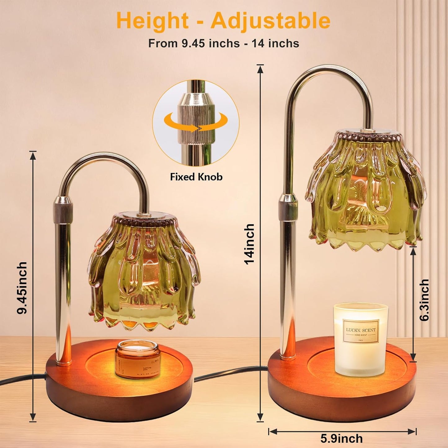 Candle Warmer Lamp with Timer and Dimmer 4-Level Dimmable Flower Light Heat Lamp for Jar Candles Adjustable Height Modern Cute Home Decor for Living Room Bedroom and Best Gift for Friends Lover. Gold