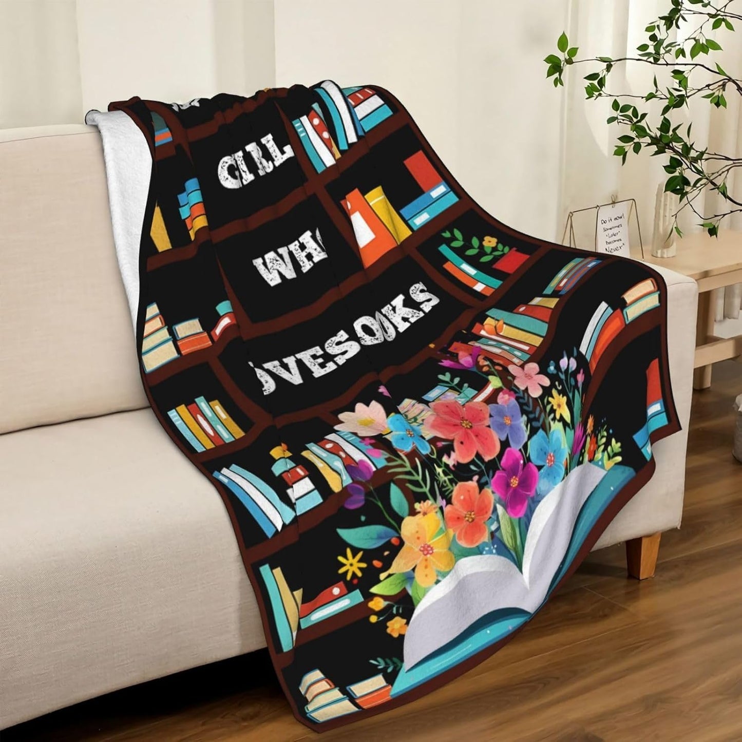 JOOCAR Just A Girl Who Loves Books Blanket Throw Reading Reader Blanket for Girls Flannel Throws Blankets for Book Lovers Graduation Gifts for Kids Women Sofa Bedding 50x60 in