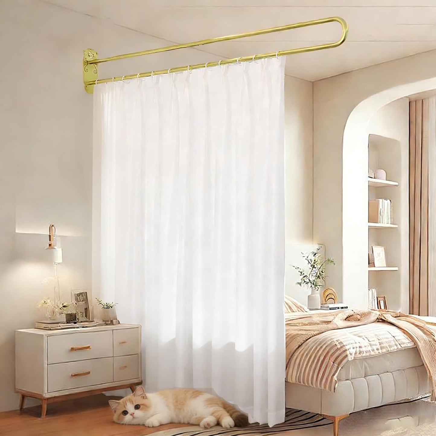 U Shape Privacy Partition Curtains for Room Divider Partitions with Flat Hook Inherent Hospital Curtains for Fitting Room Beauty Salon Bedroom Hospital SPA (7.2ft)