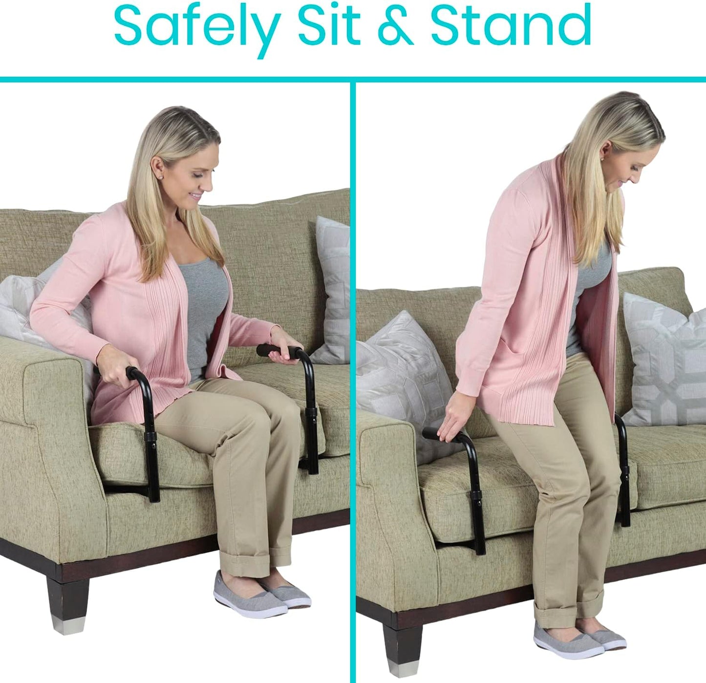 Vive Stand Assist - Mobility Standing Aid Rail for Couch, Chair - Assistance Handle for Patients, Elderly, Seniors and Disabled - Safety Grab Bar for Sitting, Sofa, Home - Adjustable, Portable Device