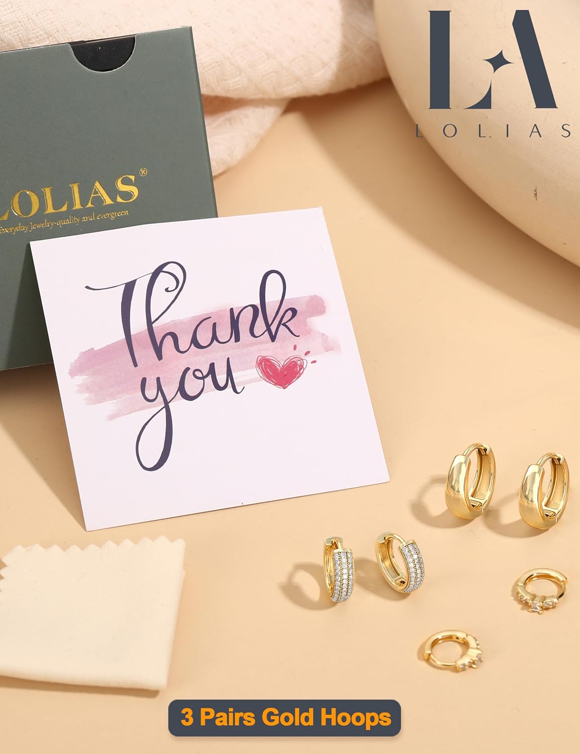 LOLIAS Small 14K Gold Plated Chunky Hoop Earrings for Women Hypoallergenic Silver Earrings Set for Sensitive Ears Non Tarnish Huggie Hoops Earring Stacks for Multiple Piercing Jewelry Lightweight 3Pairs