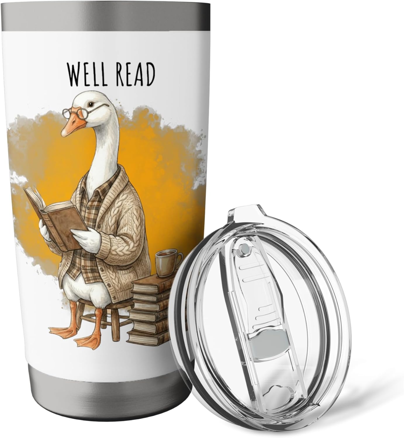 Well Read Goose Funny Book Lover Librarian Reading Books Stainless Steel Insulated Tumbler