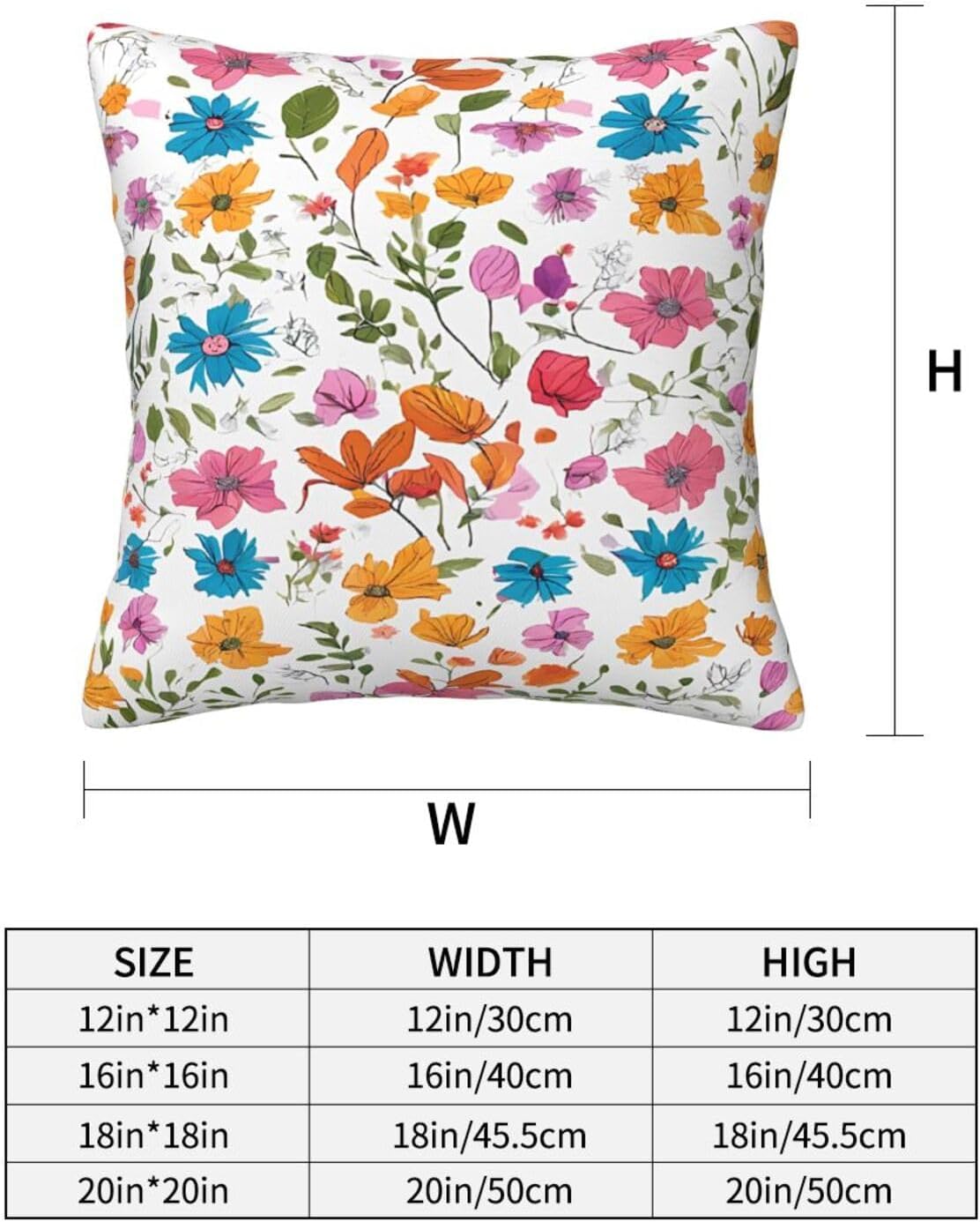 All-Season Square Pillow Covers 18"X18", Flowers, Decorative Throw Pillow Covers for Sofa Bed Couch, Hidden Zipper Cushion Cover, Square Lumbar & Accent Pillowcases for Home Decor