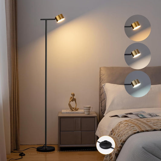 Floor Lamps for Living Room, 3 Color Temperatures Floor Reading Lamp with Flexible Head,Modern Tall Floor Lamp for Bedroom,Standing Lamp for Office Working,Black