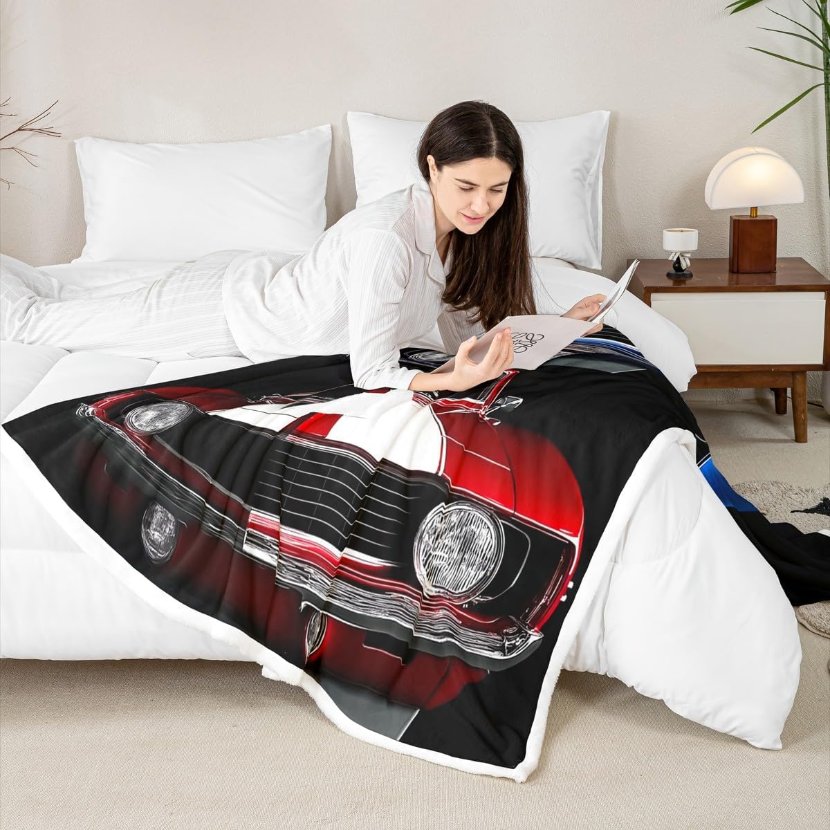 Erosebridal Classic Car Fleece Blanket, Twin Size (60"x80"), Black, Modern Design, Microfiber Polyester Sherpa Blend, Easy Care, Perfect for Kids, Camping, Napping, Reading