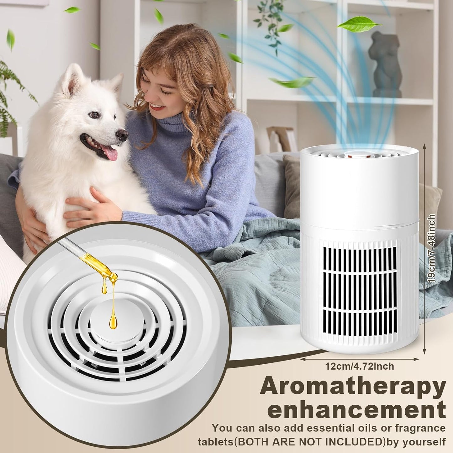 Blosssound Small Portable Air Purifiers for Dorm Room Pet Bedroom Office Home with 3-in-1 Filter Fragrance Box White Mini Air Purifier Quiet Sleep for Desk Allergies Smoke Pet Dander Hair Dust