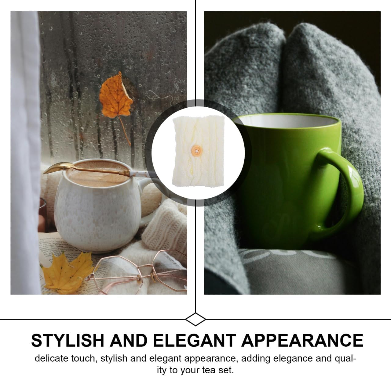 PartyKindom 4Pcs Knitted Mug Covers, Reusable Coffee Cup Cozy Sleeves, Fall Aesthetic Drink Insulators for Hot Beverages and Office Desk Decor