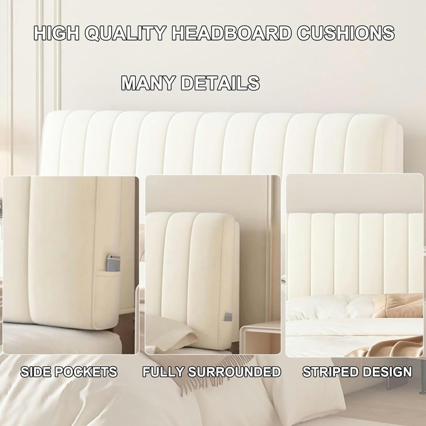 AMNOOL Rectangle Upholstered Headboard Cushion Reading Pillow Stripe Headboard Pillow Large Backrest Solid Color Bed Rest Pillowboard Daybed Bunk Bed Dorm Bolster