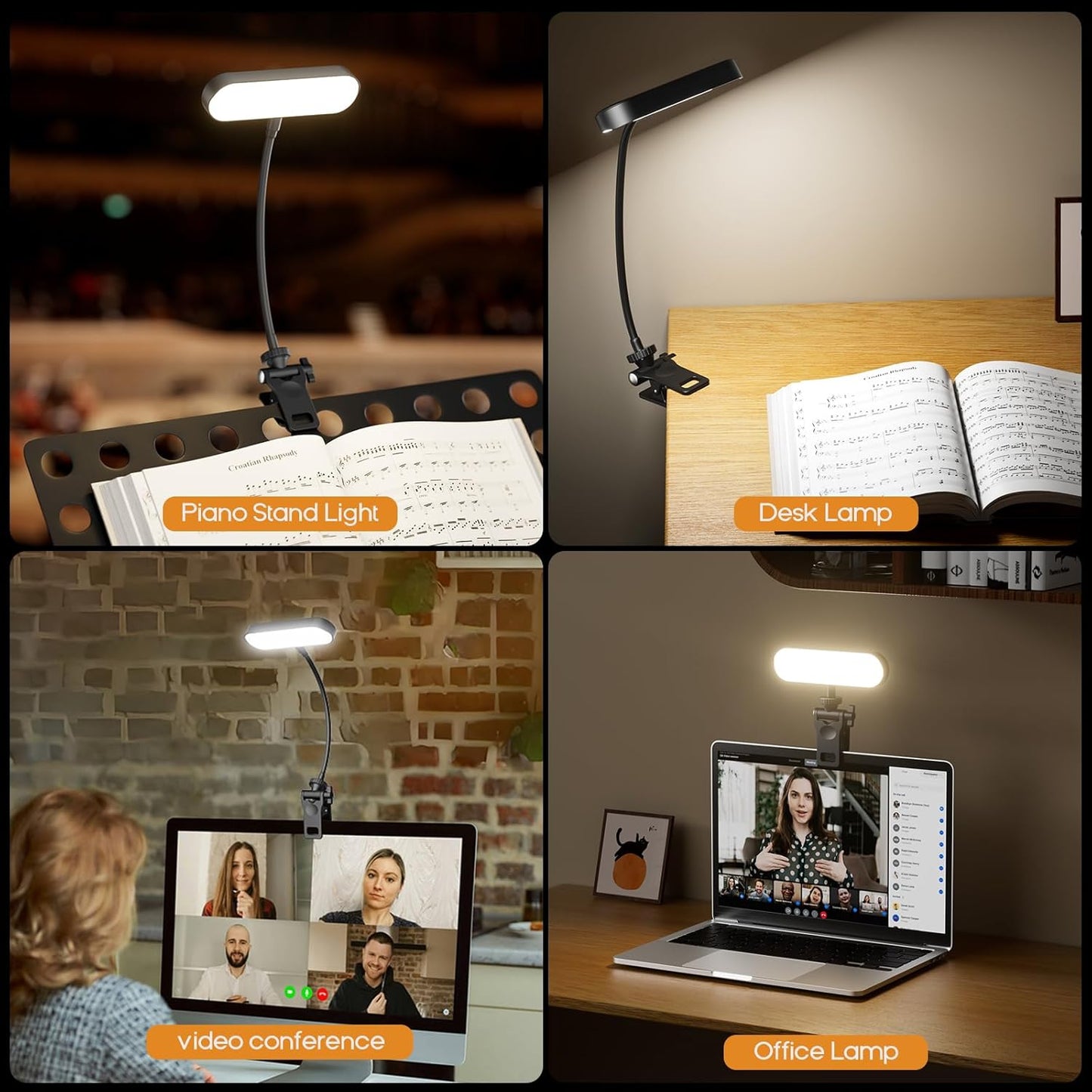 2in1 LED Book Light and Desk Lamp, Clip On Reading Light for Bed & Books, 7.9IN Flexible Gooseneck Video Conference Light, 3 Color Modes Dimmable, Rechargeable Lamp for Laptop, Phone, Study
