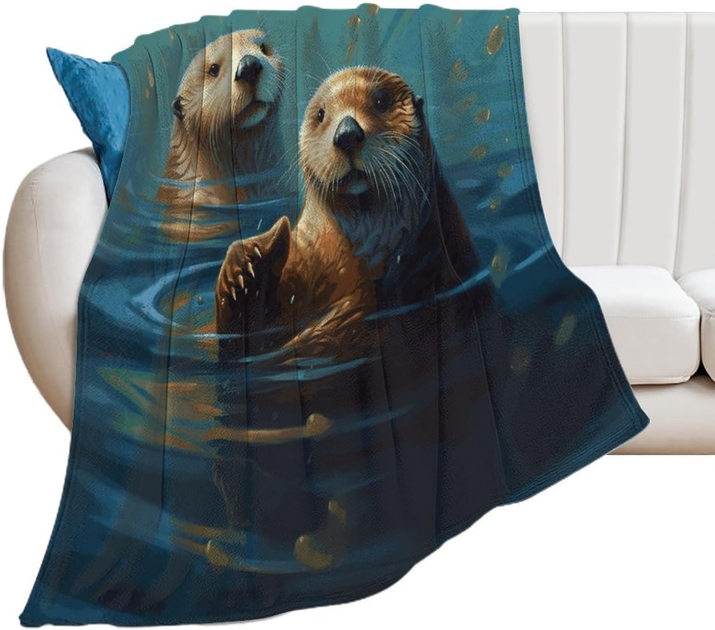 Sea Otters Painting Blanket Super Soft Lightweight Throw Blanket Cute Cozy Warm Bed Blanket Decorative Fuzzy Blanket All-Season Home Decor Gift for Sofa Couch Living Room 40"*50" （100 * 130cm）