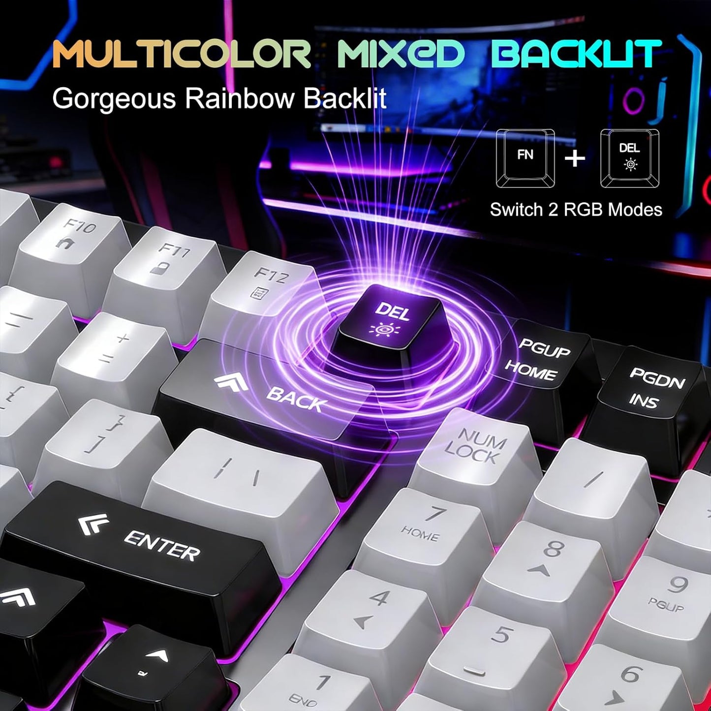 NPET Wired Keyboard and Mouse Combo, 98 Keys Mechanical Feel Quiet Membrane Keyboard with Knob, Double-Shot Keycaps, Spill-Resistant, 26-Key Rollover, RGB Backlight for PC/Mac Gamers