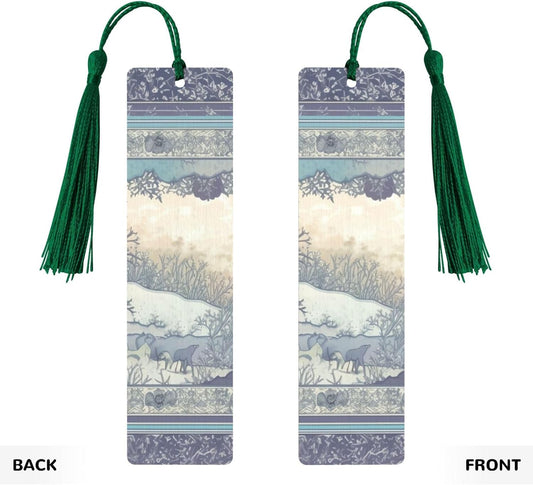 Cute and Dreamy Bookmarks Gifts for Women Men, Wooden Bookmarks for Book Lovers, Vintage Book Marks Ornaments with Tassel, Unique Personalized Reading Page Markers Dark Green