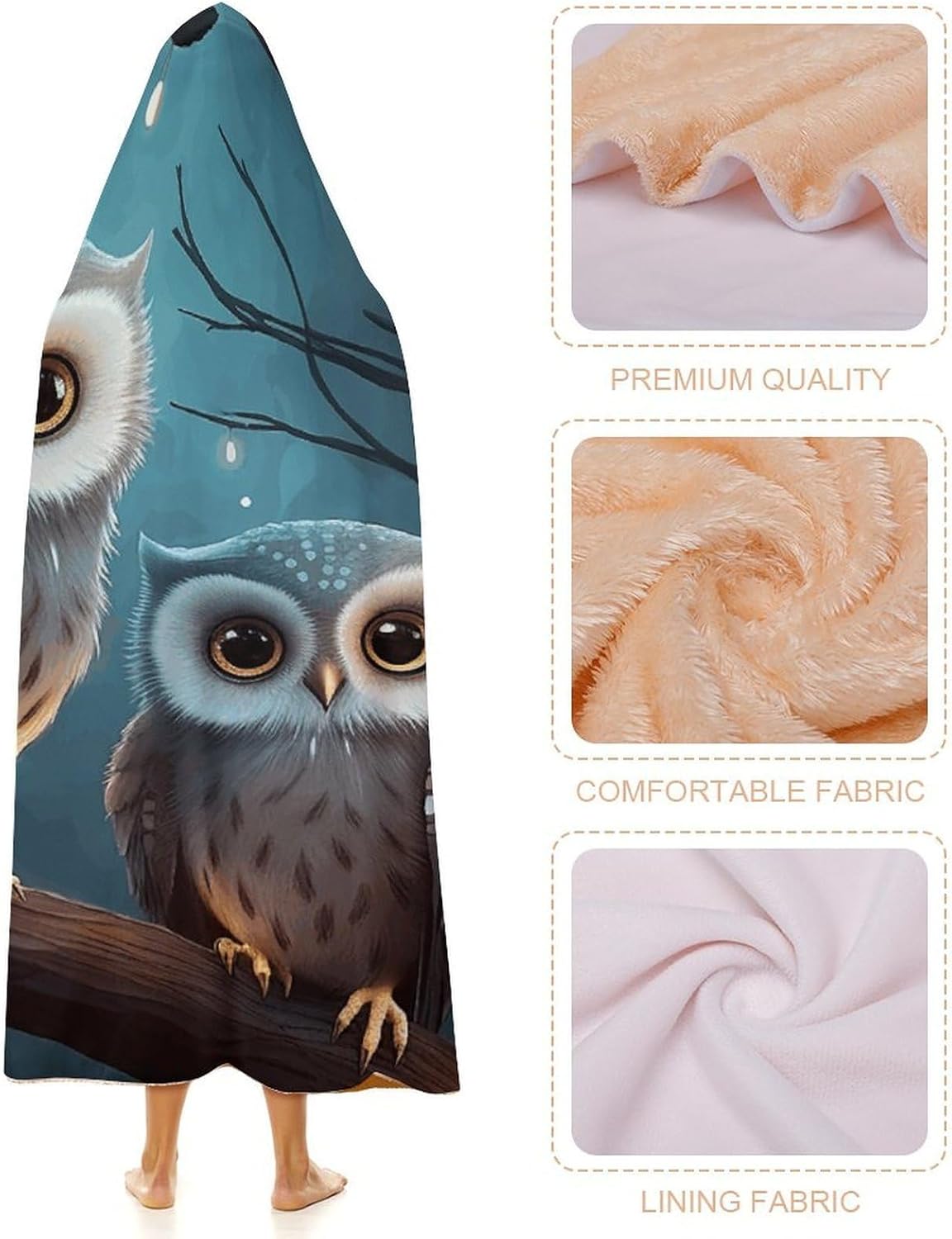 Owl on Tree Wearable Blanket Hoodie for Adults Oversized Fleece Hooded Sweatshirt Wrap Soft Cozy