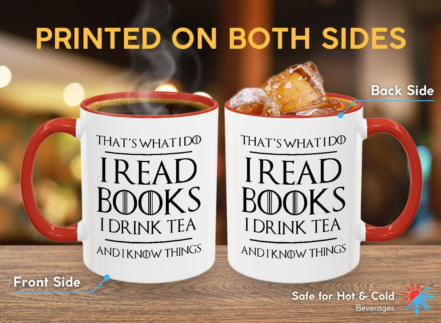 Book Lover Two Tone Red Coffee Mug 11Oz - Read Books Drink Tea - Reading Reader Tea Lover I Know Things Book Addict Book Lover Bookish Novelist Librarian Writer