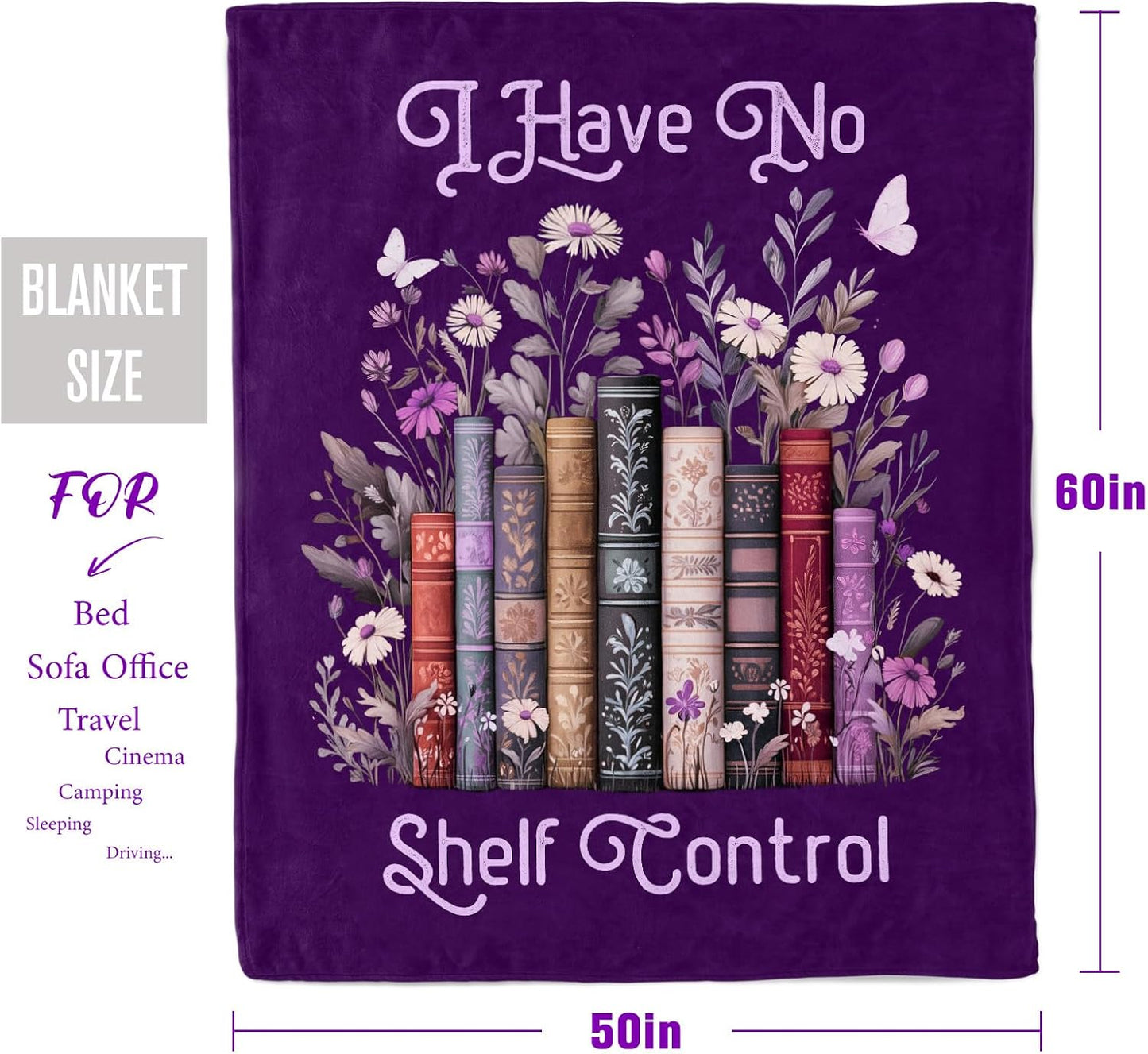 Book Lovers Gifts for Women, Reading Lovers Blanket, Reading Gifts, Bookworm Bookish Books Club Librarian Reading Gift, Reading Accessories for Book Lovers, Soft Bed Couch Decor Throw 50"x60"(Purple)