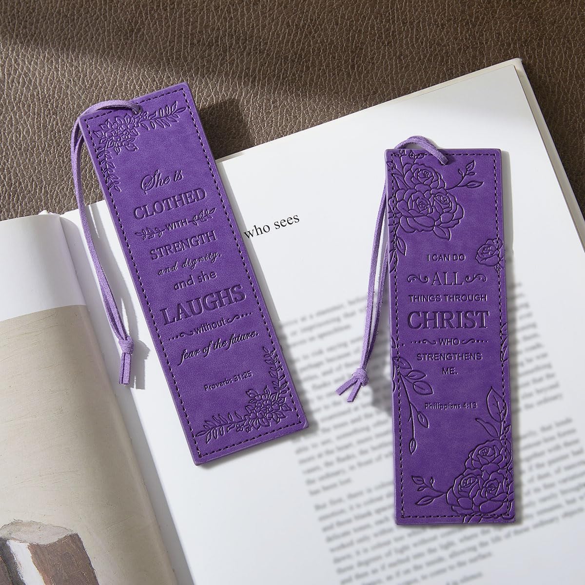 2 Pcs Christian Leather Bookmarks for Women, Purple Christian Gifts for Women Book Marks for Reading Women (Purple)