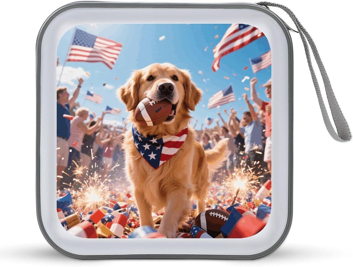 Patriotic Dogs CD Case Portable Zipper CD Case 40 Capacity Hard Plastic DVD Cases Holder Large Storage Disc Wallet Bag for Car Home Travel DVD Collection Bag