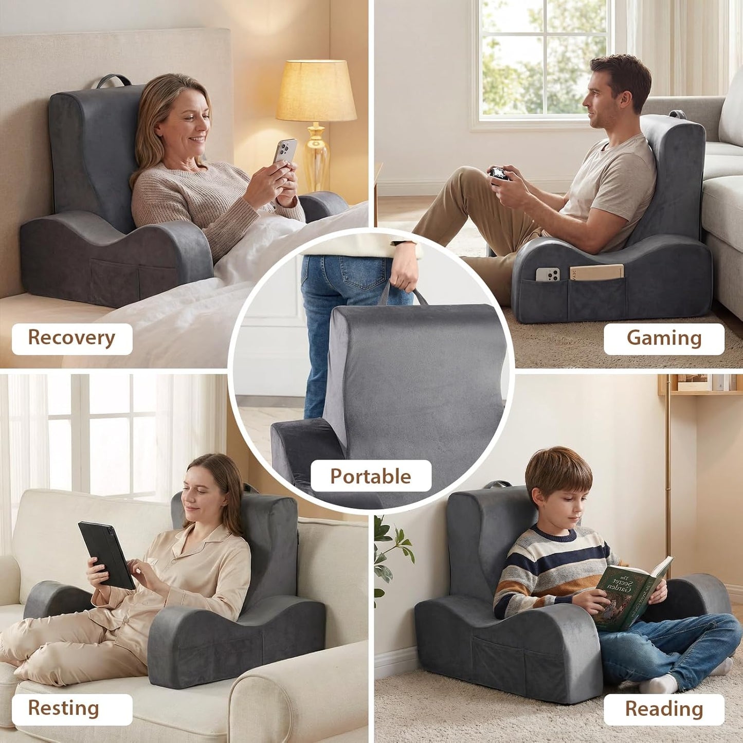 Quilmfoam Reading Pillow for Sitting in Bed Adult, Back Pillow for Sitting Up with Arms, Bed Pillow Back Support for Reading, Nursing, TV, Gaming & Working, Removable Cover, Lightweight 21"