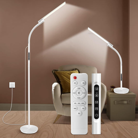 LED Floor Lamp, Floor Lamps for Living Room with Night Light & 5 Colors & 5 Brightness, Adjustable Gooseneck Floor Reading Lamp with Remote & Touch Control, Tall Standing Floor Lamp for Bedroom Office