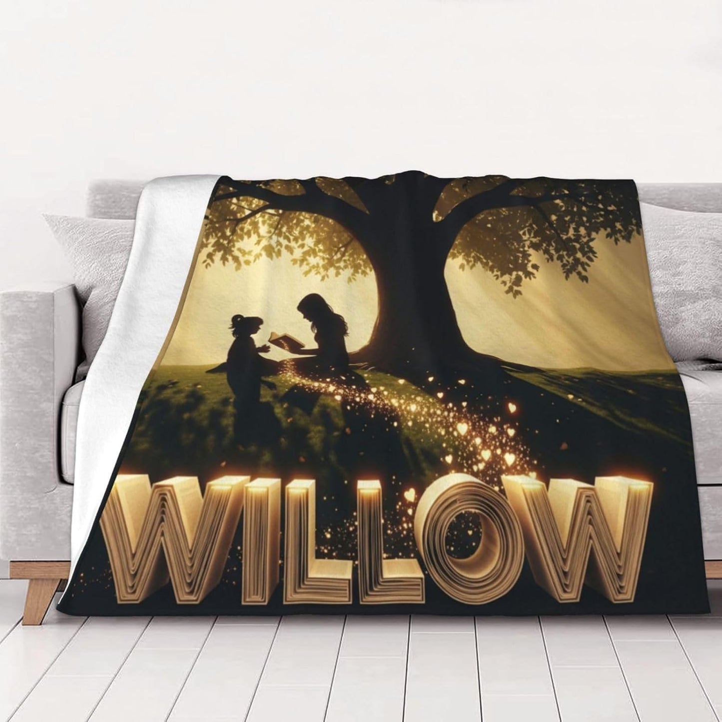 Personalized Willow Blanket Custom Name Throw for Girls Women - Soft Cozy Fleece Blanket with Mother Daughter Reading Tree - Unique Book Lover Gift for Birthday, Christmas