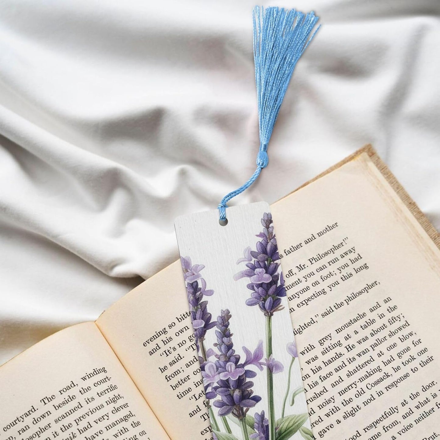 Lavender and Butterflies Bookmarks Gifts for Women Men, Wooden Bookmarks for Book Lovers, Vintage Book Marks Ornaments with Tassel, Unique Personalized Reading Page Markers Sky Blue