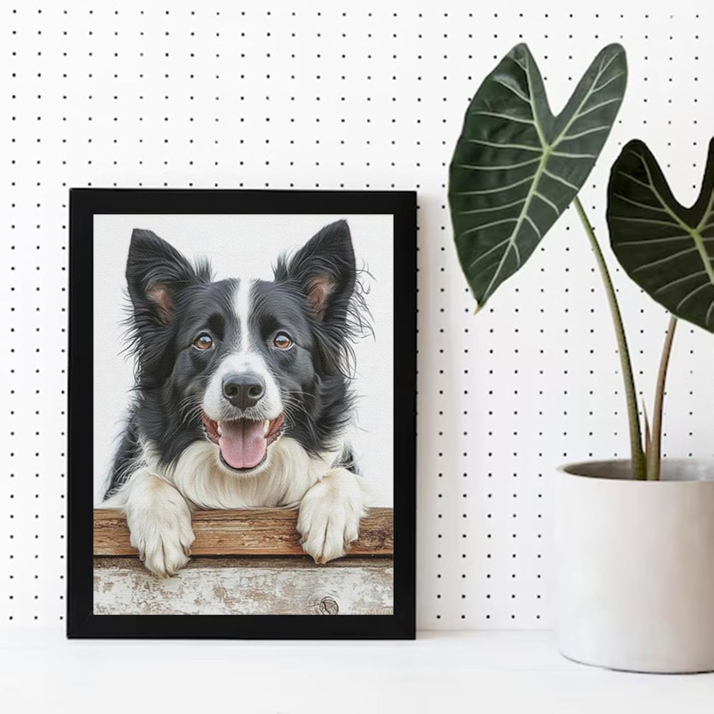 IZTAWEY Border Collie Canvas Oil Art Wall Decor Border Collie with a Playful Smile Modern Oil Painting Canvas Wall Art Hang Ready Gifts for Mom Unframed 12x16inch