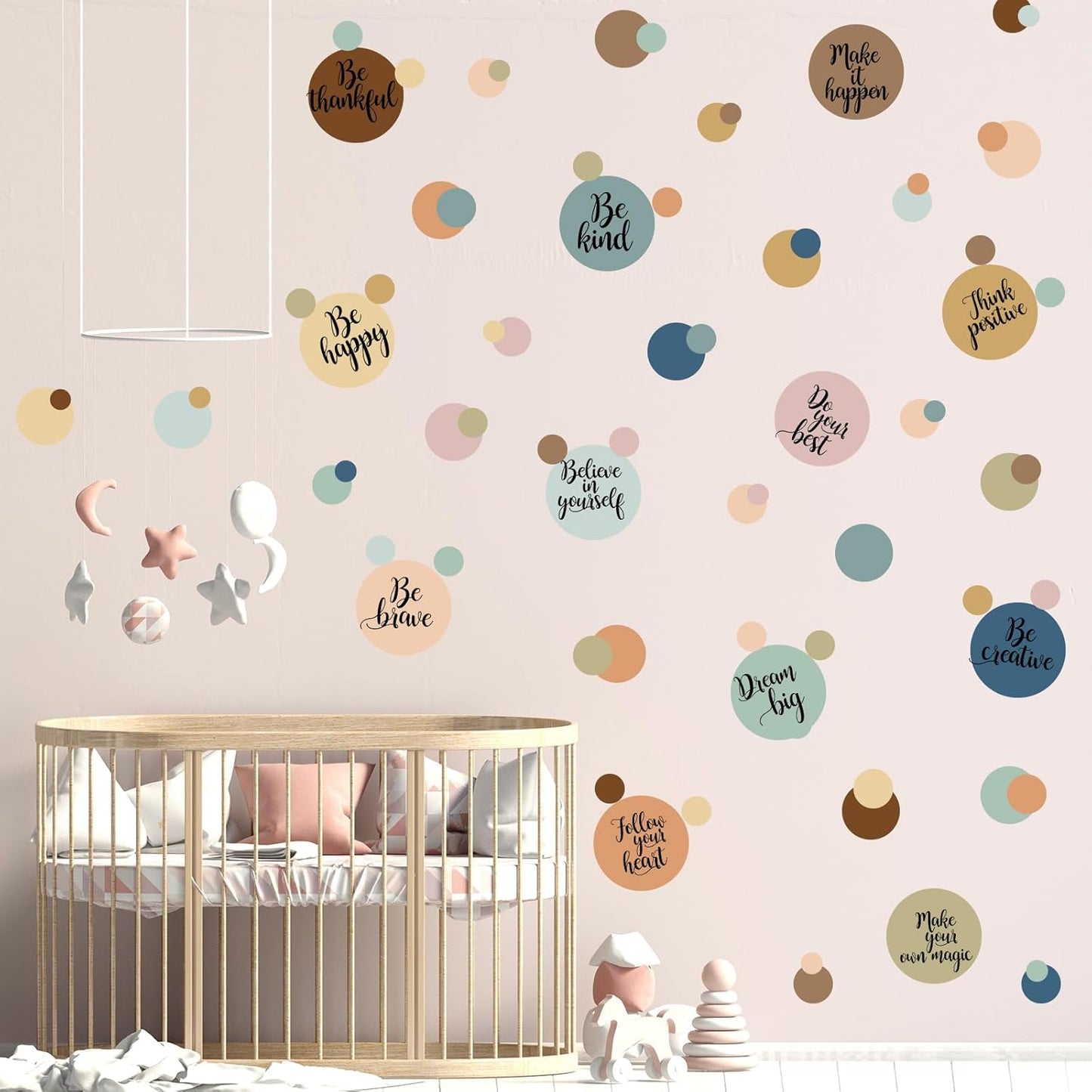 Tallew 576 Pcs Polka Dot Wall Decals Inspirational Wall Decal for Classroom Motivational Quote Circle Wall Sticker Removable Lettering Positive Saying Sticker for Dance Yoga Gym(Morandi Color)