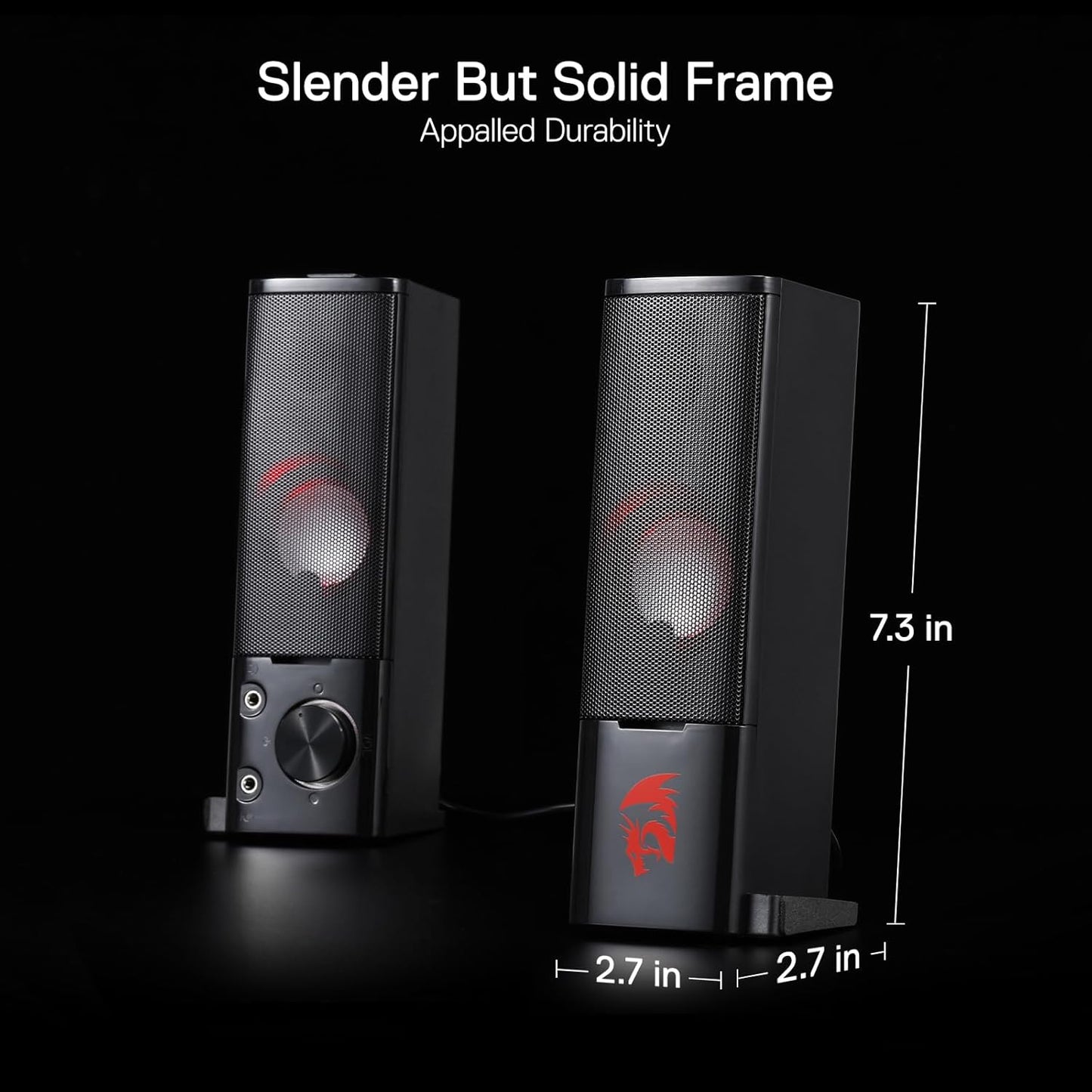 Redragon GS550 PC Gaming Speakers, 2.0 Channel Desktop Computer Sound Bar with Compact Maneuverable Size, Headphone Jack, Quality Bass & Decent Red Backlit, USB Powered w/ 3.5mm Cable