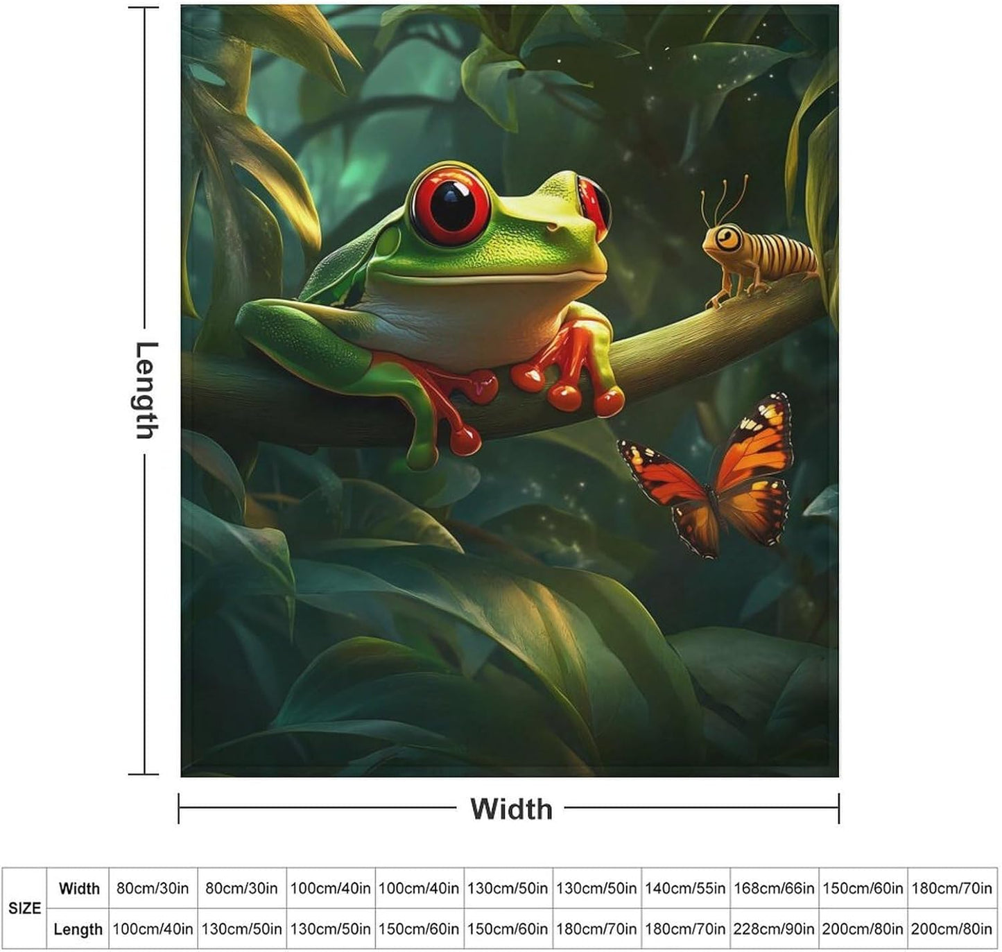 Frog Butterfly Throw Blanket for Couch Bed Plush Cozy Fuzzy Flannel Blanket for All Season 70"x80"