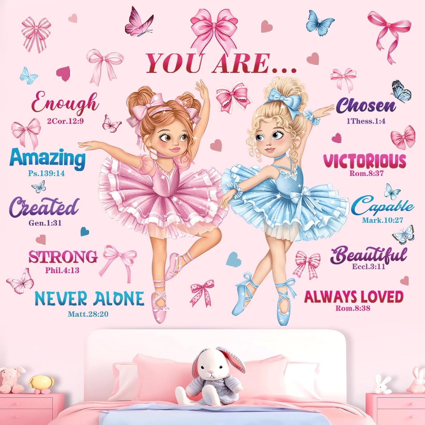 decalmile Pink Dancing Girl Ballerina Wall Stickers Inspirational Saying Butterfly Wall Decals Baby Nursery Bedroom Girls Room Wall Decor
