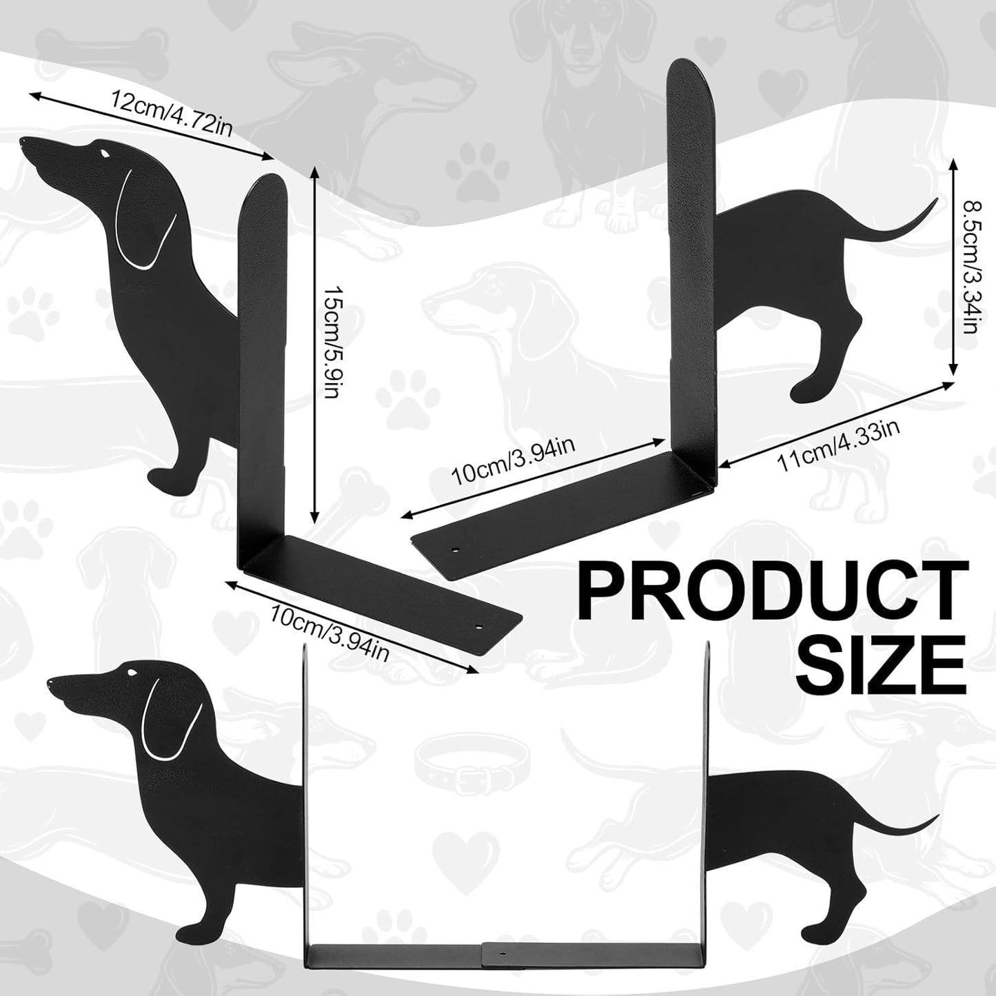 Novabright Wiener Dog Dachshund Silhouette Metal Bookends Set of 2 Dachshund Book Ends for Shelves Decorative Bookshelf Home Office Desk Bookshelf Decor Gift for Dog Lovers and Reading Enthusiast
