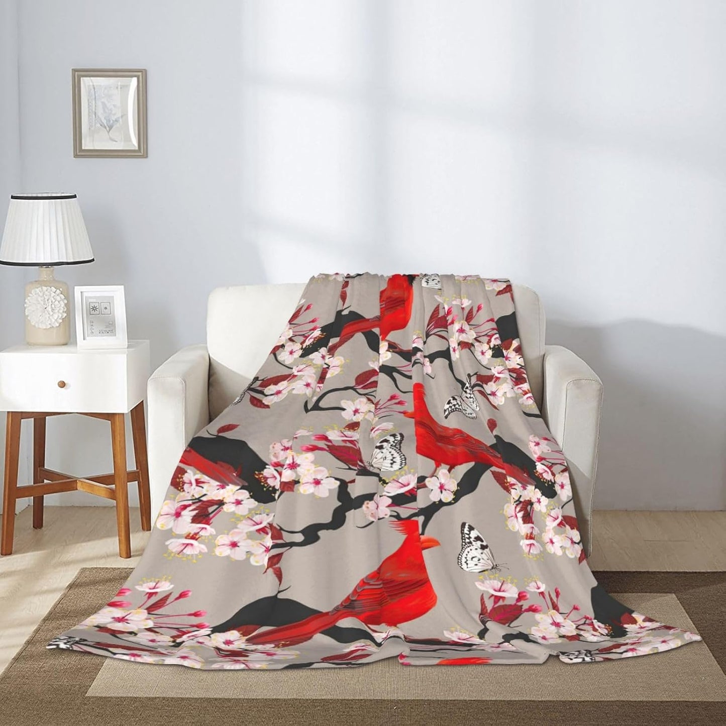 Red Cardinal Bird Throw Blanket Premium Anti-Pilling Flannel Soft Warm and Lightweight 60"x50"