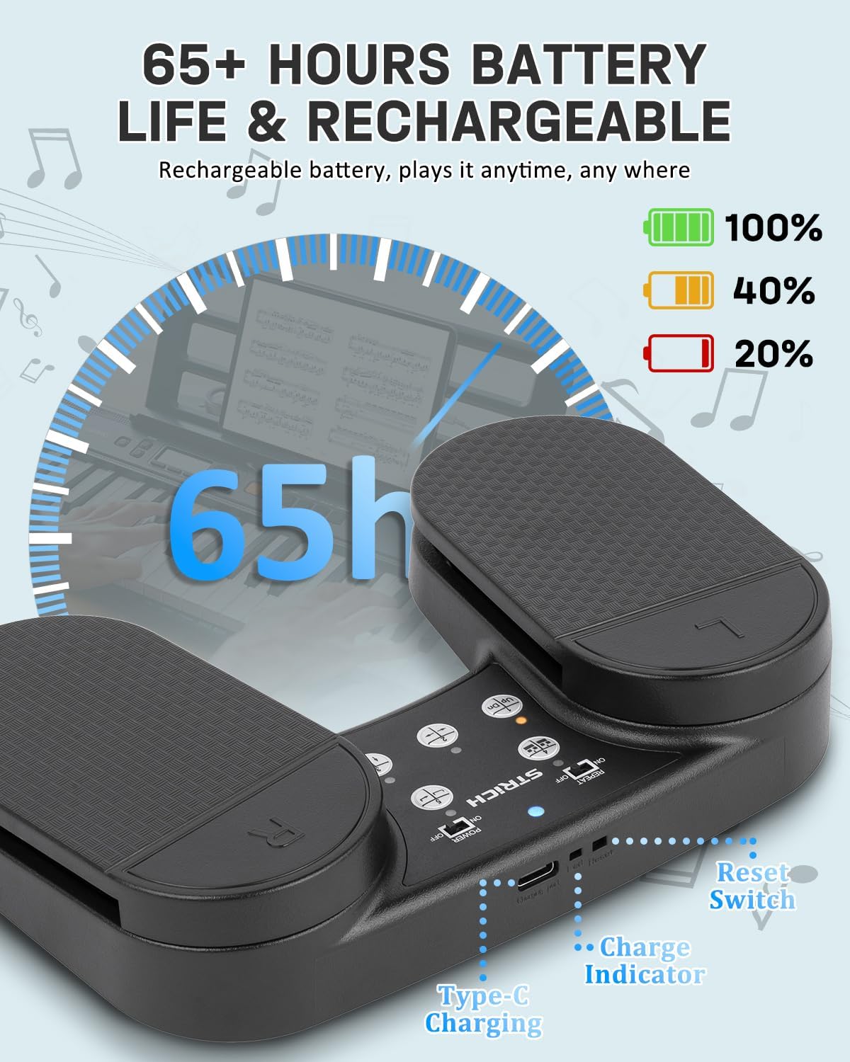 Wireless Page Turner Pedal for iPad, STRICH Rechargeable Music Page Turner Pedal, USB Silent Foot Pedal for Tablets Smartphones iPad Pro Multimedia Platforms PC, SPT-10