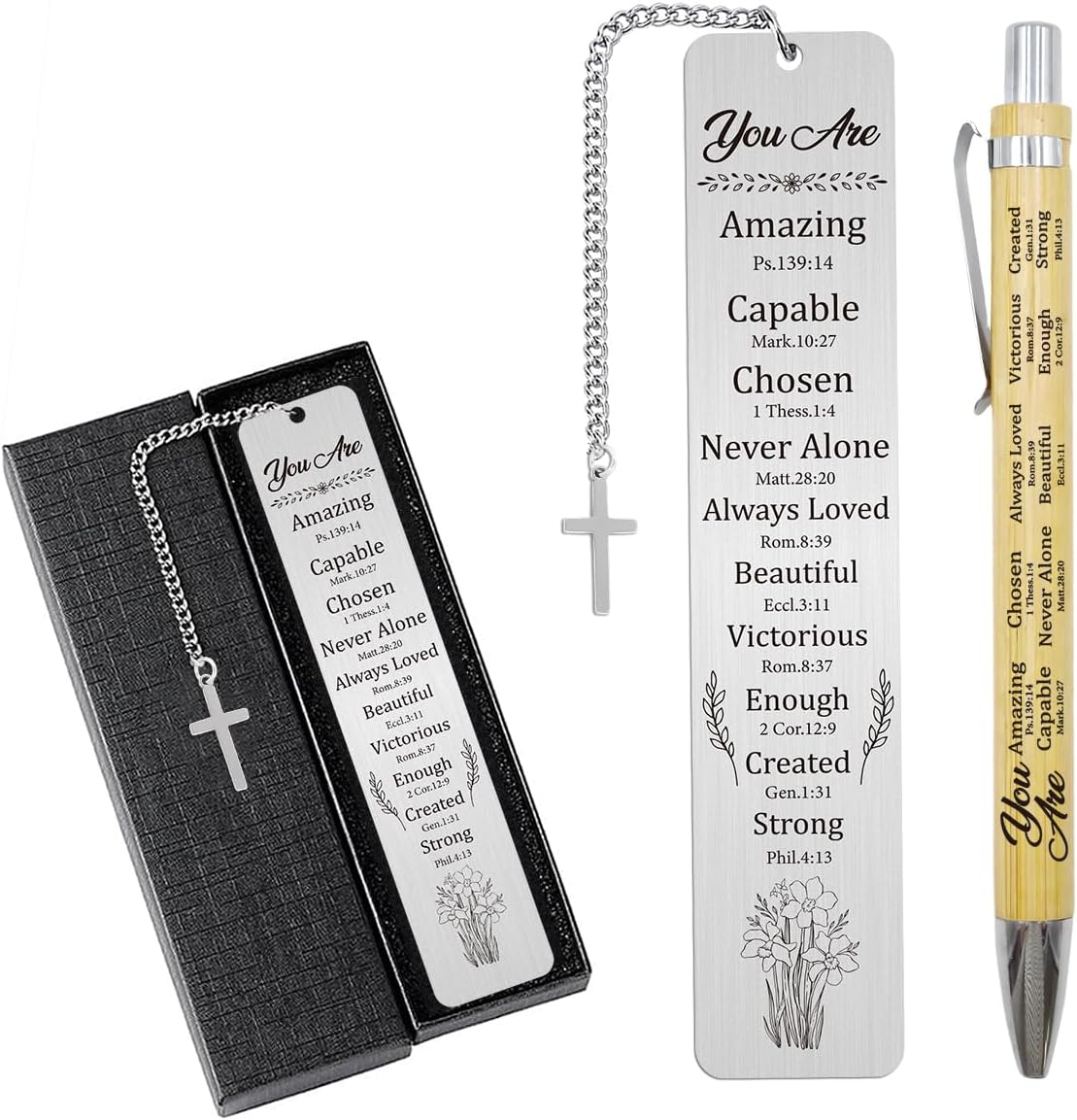 Christian Bible Bookmark with Pen – Religious Metal Bookmark for Women, Inspirational Scripture Gifts, Confirmation Baptism Birthday Gift for Teen Girls, Church Gifts for Her