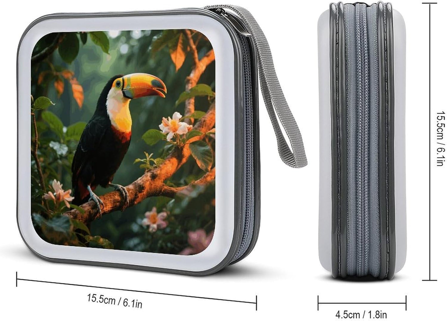 Toucan on The Tree CD Case Portable Zipper CD Case 40 Capacity Hard Plastic DVD Cases Holder Large Storage Disc Wallet Bag for Car Home Travel DVD Collection Bag