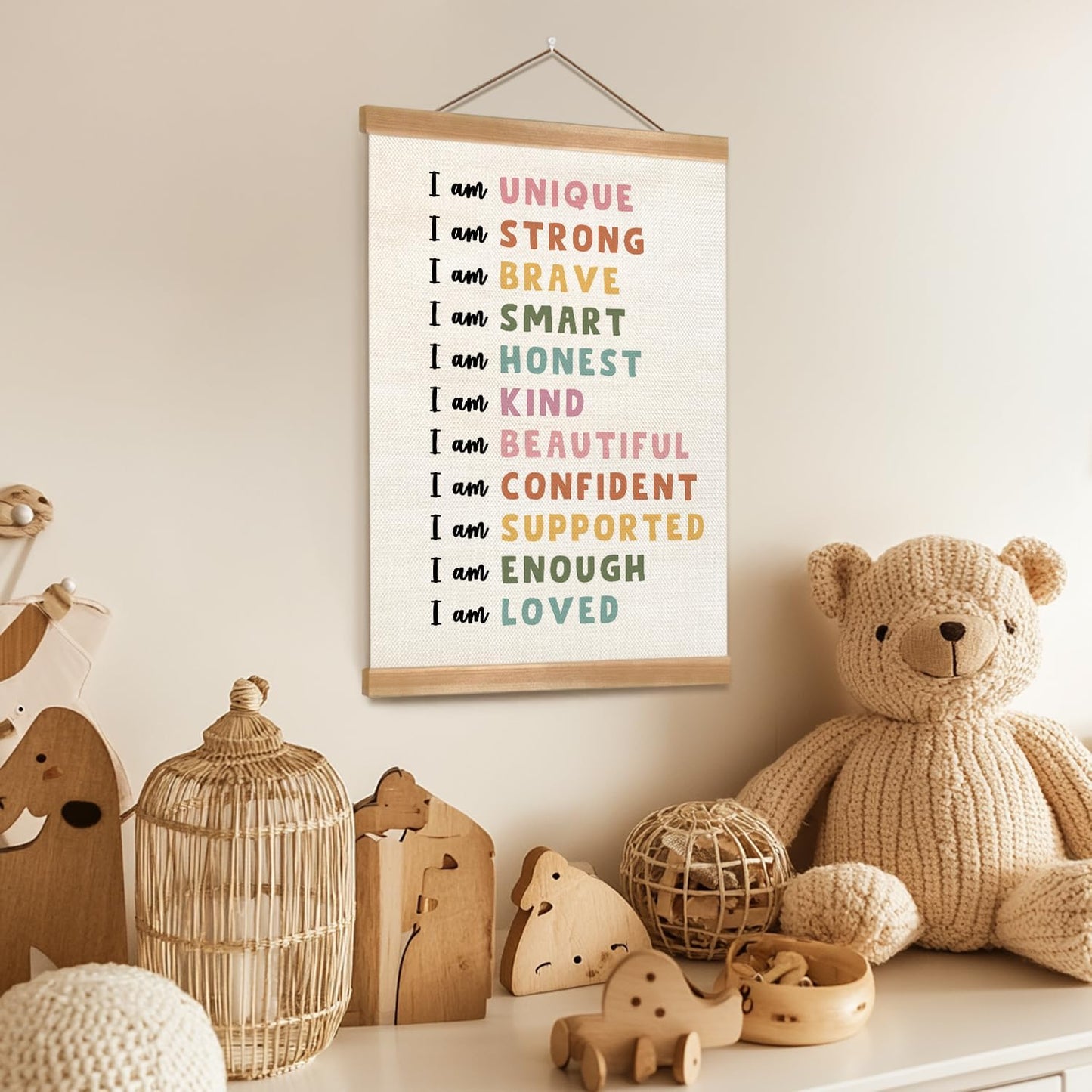 ZTGDA I Am Kind, I Am Brave Wall Art Poster, Inspirational Positive Quotes Linen Canvas Wall Hanging Decor for Classroom,Nursery,Playroom,Bedroom, Toddler Room,or Encourage Gifts(I am king-4)