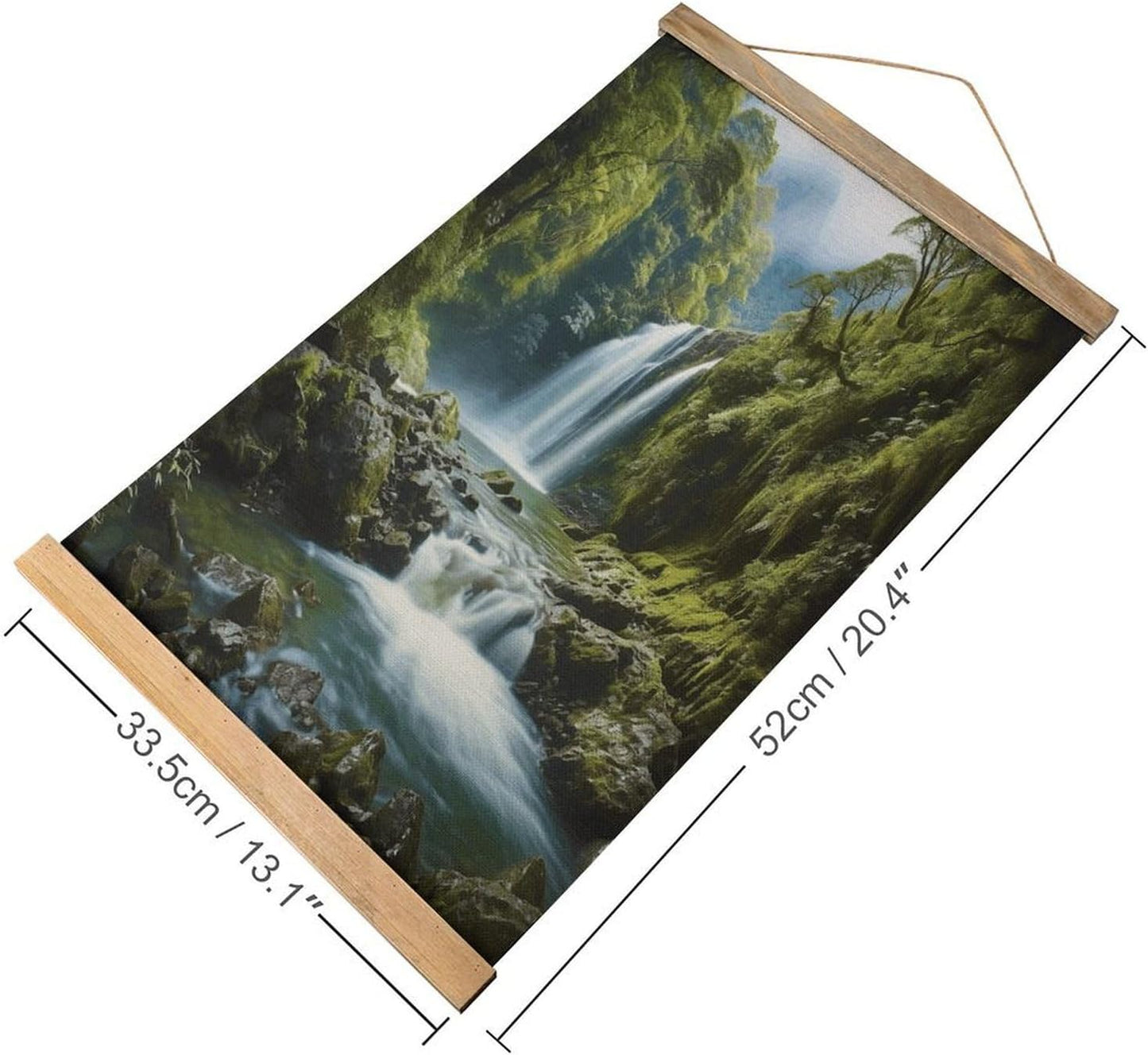 Vintage Waterfall Landscape Painting Poster with Wooden Frame Personalized Linen Hanging Scroll Painting Rustic Wall Hanging Illustrative Modern Artwork Decor for Home Living Room Bedroom Office