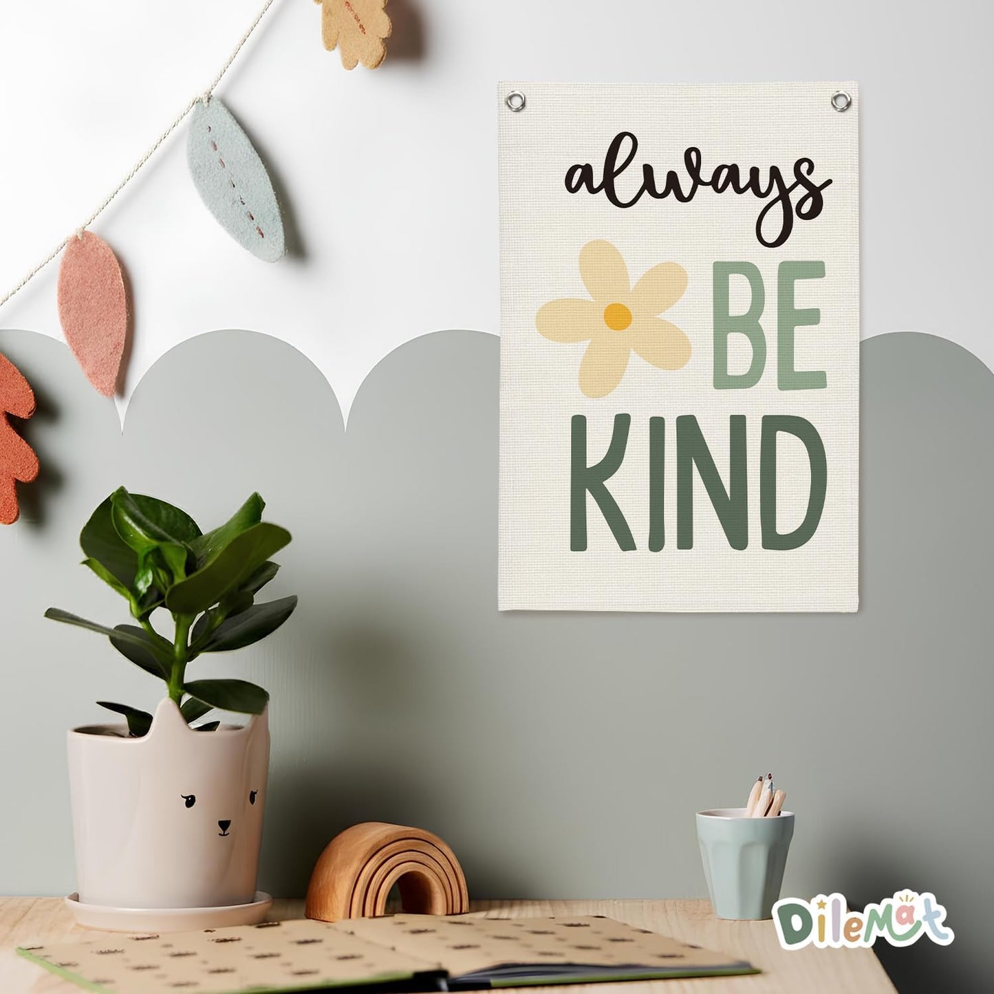 Always Be Kind Canvas Banner Wall Hanging,Boho Classroom Decor,Kids Playroom Poster Wall Decor Hanging Banner Flag for Boys Girls Toddler Nursery Room Bedroom Playroom Prints 18X25 Inch