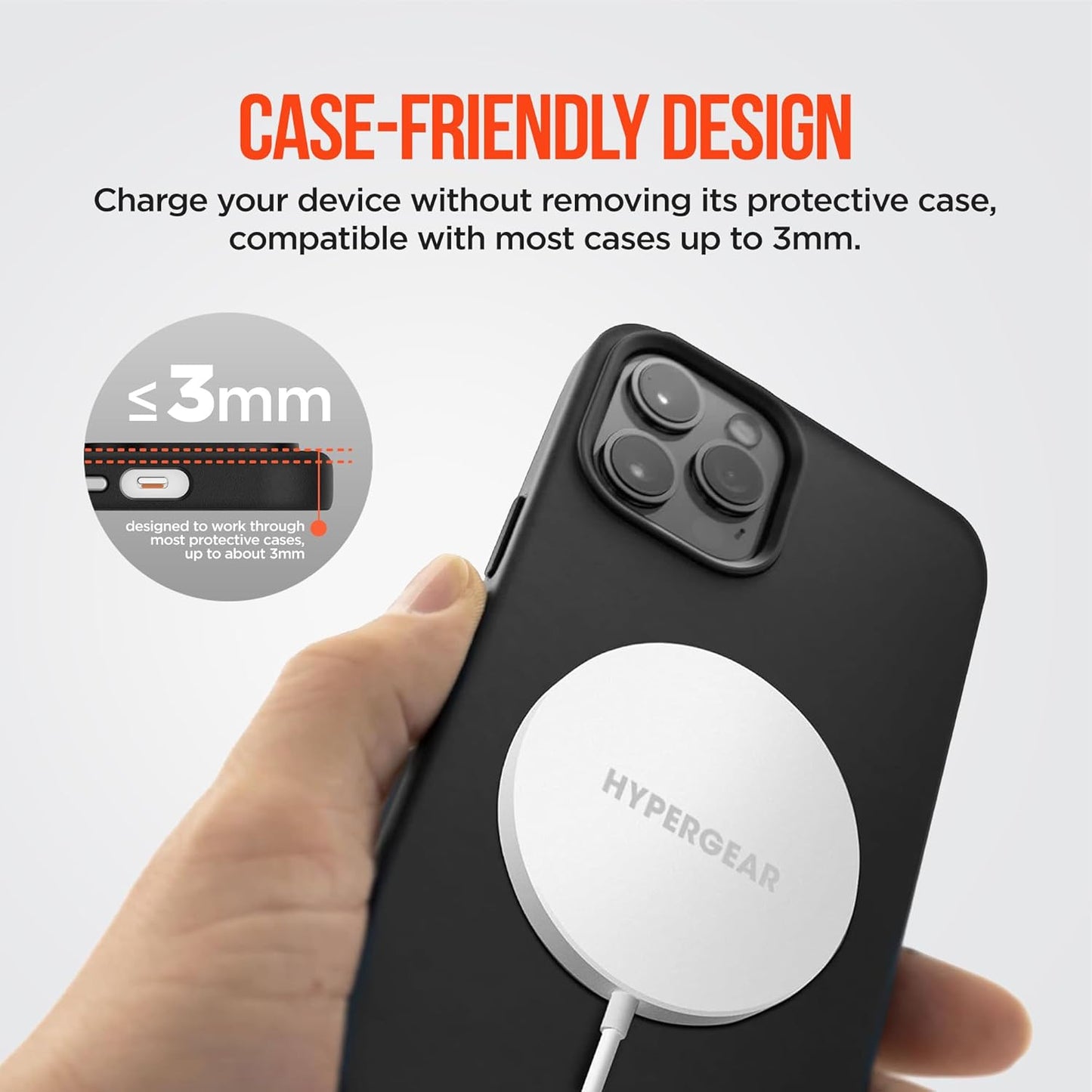 HyperGear Magnetic Fast Wireless Charger - Portable MagSafe Charging Pad, Instant Contact Charging Technology for iPhone Series - Compatible with All MagSafe Cases, Qi-Enabled Devices - White