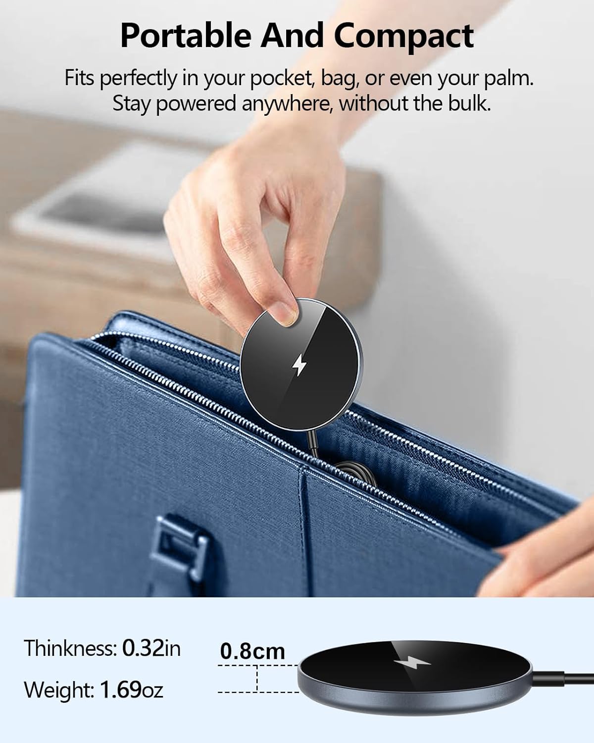 NANAMI Magnetic Wireless Charger Pad with 20W PD Adapter,for MagSafe iPhone 17/16/15/14/13/12 Series & AirPods 3/2/Pro 2,Non-Slip Base & Strong Magnetic Alignment for Desk and Office Use(Black)