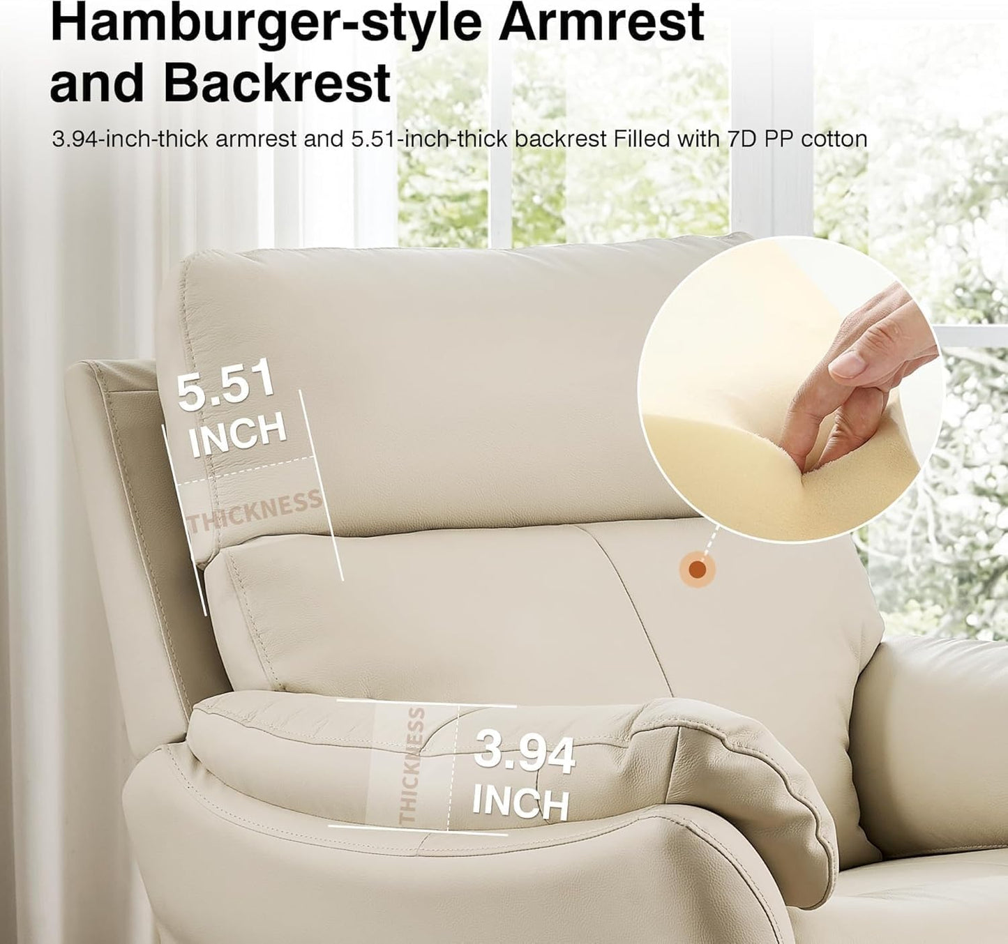 Genuine Leather Recliner Chair with Hamburger Style Backrest Armrest Wall Hugger Recliners Chairs for Living Room Theater Seating Bedroom(Orange)