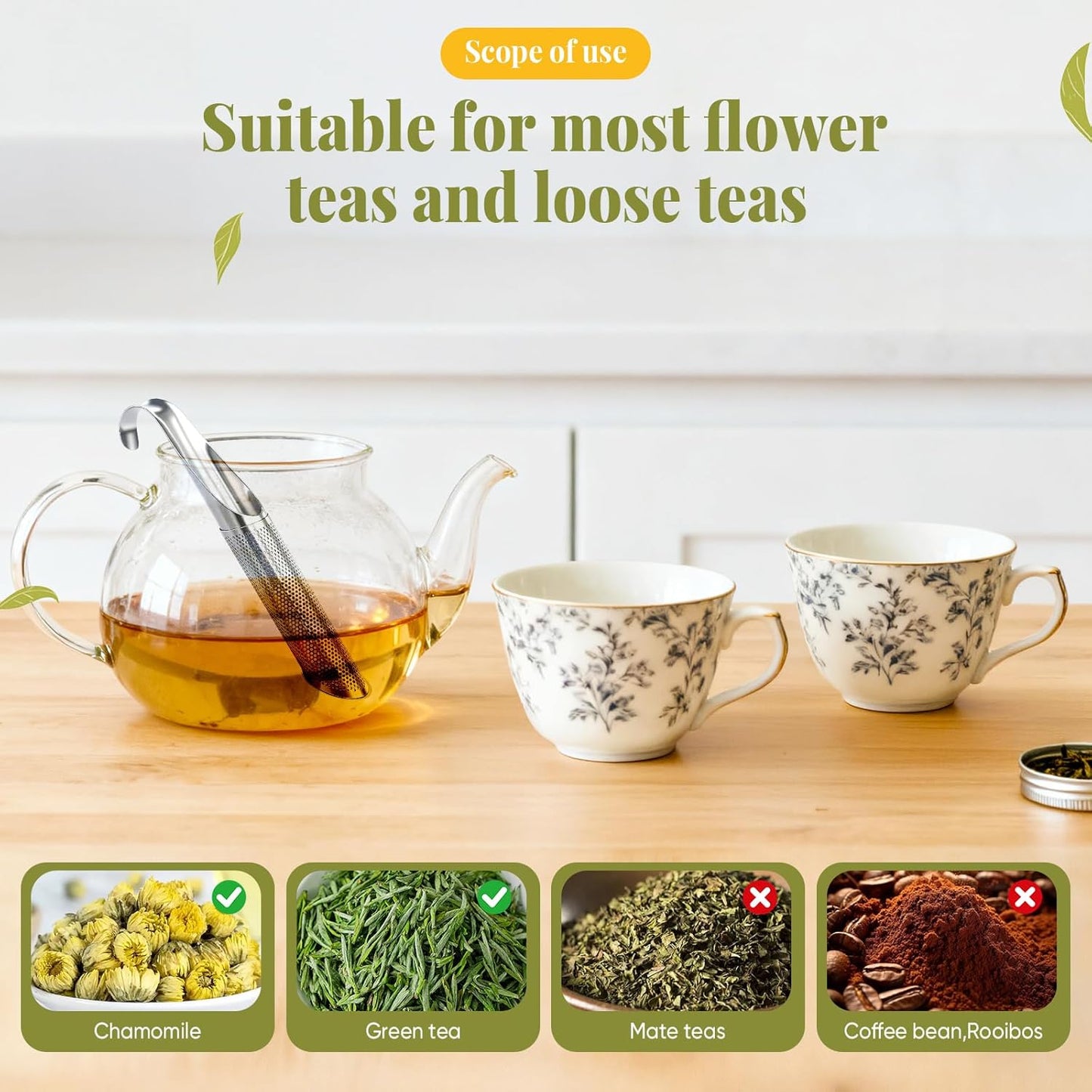 2 Pcs Tea Infuser, Tea Diffusers for Loose Tea with Teaspoon Tea-tweezers Steel Wire Cloth, for All Kinds of Tea