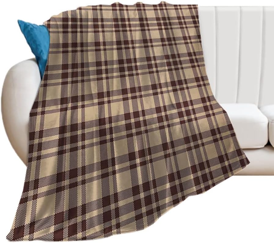 Household Blanket, Old Fashioned Check Plaid Pattern Scottish, Fluffy and ComfortableTan and Brown Soft and Cozy Throw Blankets, 50 x 60inches, Suitable for Adults and Children, Tan Brown