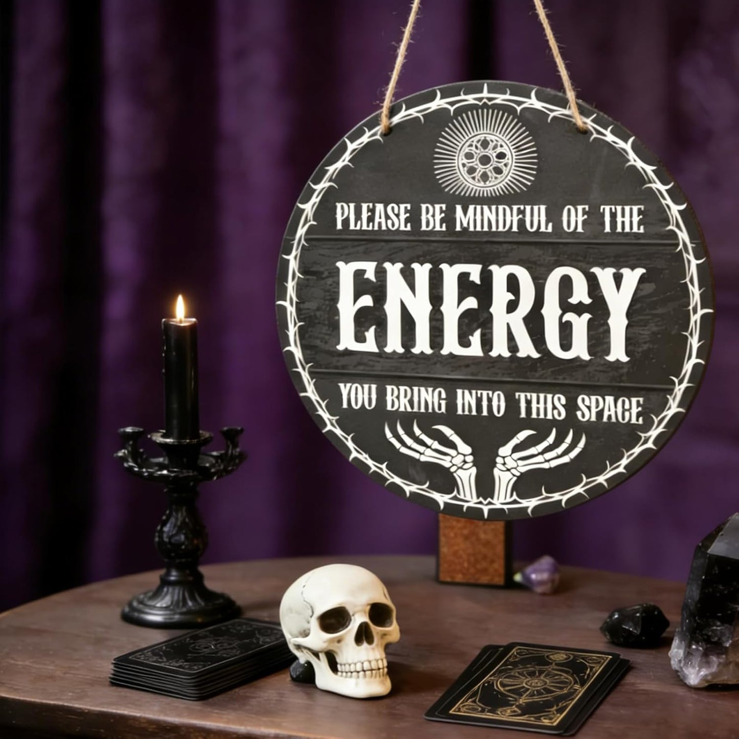 Witch Decor Sign Gothic Positive Energy Decorative Sign Witchy Home Decor with Inspirational Quote, Black And White Aesthetic Wall Art for Gothic Office or Home Decor Wiccan Gifts for Men Women