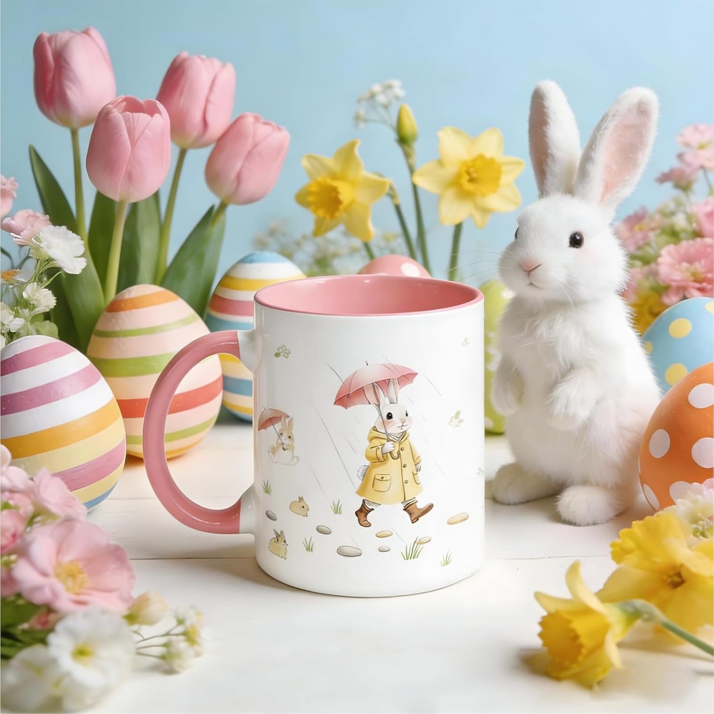 Easter Coffee Mugs 11Oz Bunny Mug, Cute Coffee Mug, Easter Gifts, Bunny Gifts for Women and Girls Daughter, Spring Coffee Mugs Pink, Gift for Rabbit Lovers, Friends and Family