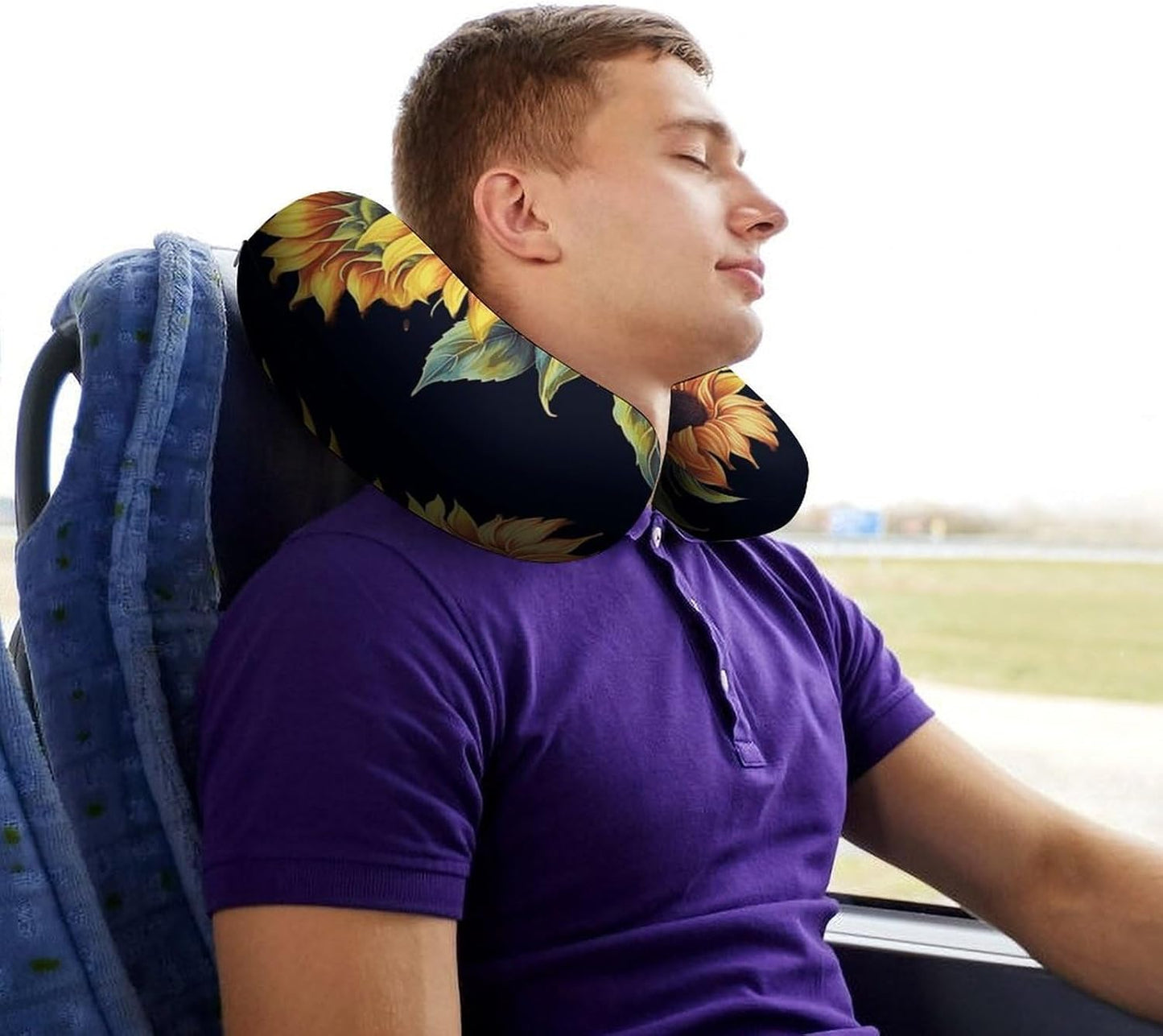Summer Sunflower Neck Pillow Memory Foam U Shaped Pillows Portable Pillows for Shoulder Travel Head Support Pillow with Concealed Zipper for Airplane Car Home Office