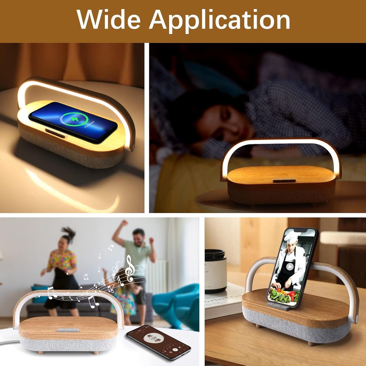 LED Bedside Lamp, Touch Lamps for Bedroom Nightstand MA, 4 in 1 Bedside Table Lamp with Wireless Charger, Portable Bluetooth Speaker, Phone Holder, Dimmable Charging Birthday Gifts for Women (White)