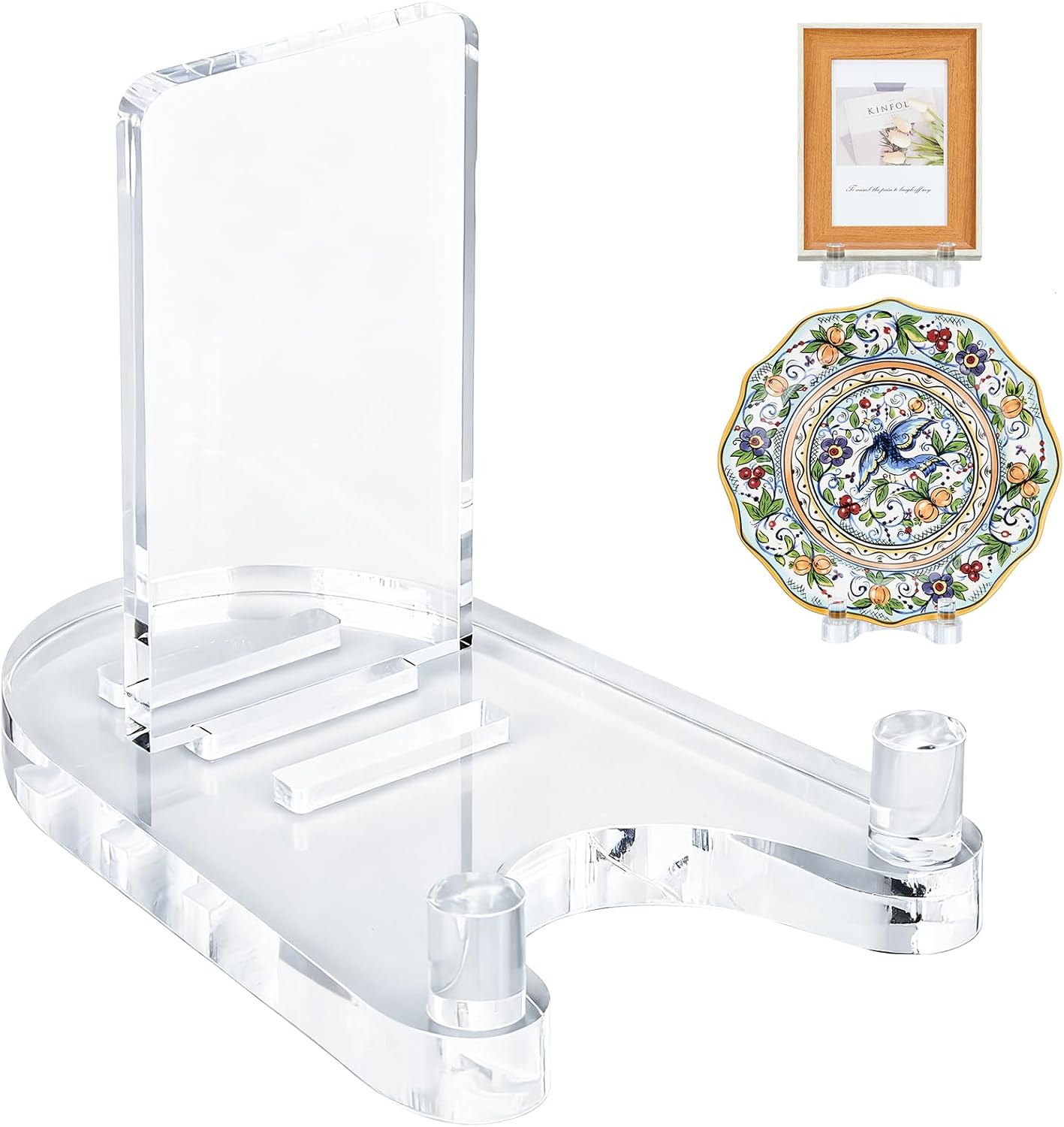 Acrylic Easel Display，Plate Stand for Display，Adjustable Clear Display Holder for 7" to 12" Platter, Book, Card, Frame, Picture, Artwork, Plaque ( Large-1pc 7"-12")