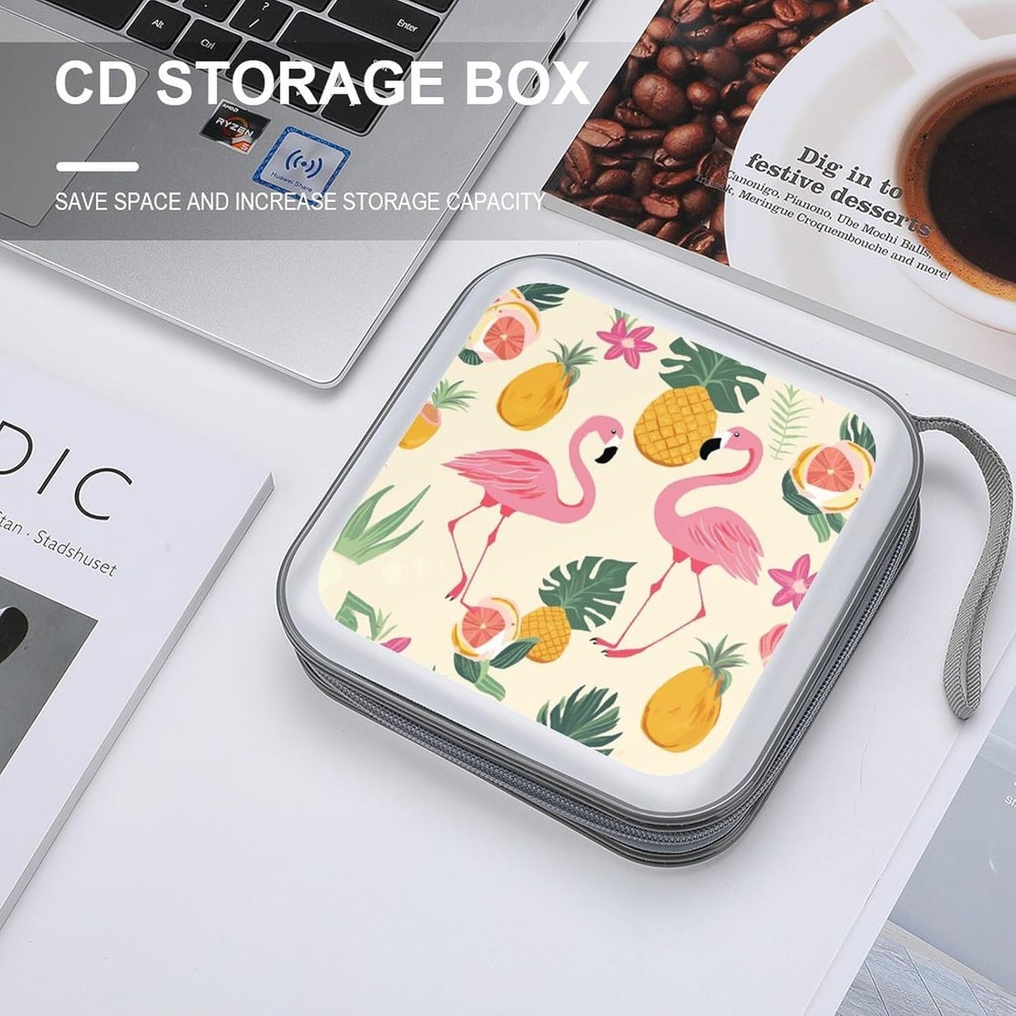 Flamingos And Pineapples CD Case 40 Capacity Case Zipper CD Collection Bag with Handles Cover DVD Storage Hard Plastic DVD Disc Cases Storage Binder for Car Home Office Travel
